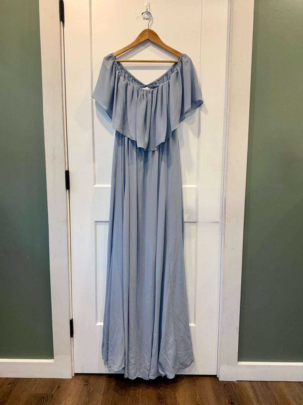 Sugarlips Pale Blue Off-Shoulder Ruffle Maxi Dress